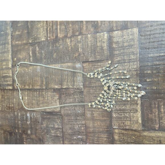 Givenchy Gold Tone & Crystal Waterfall Necklace - 21" Adjustable - Picture 10 of 16